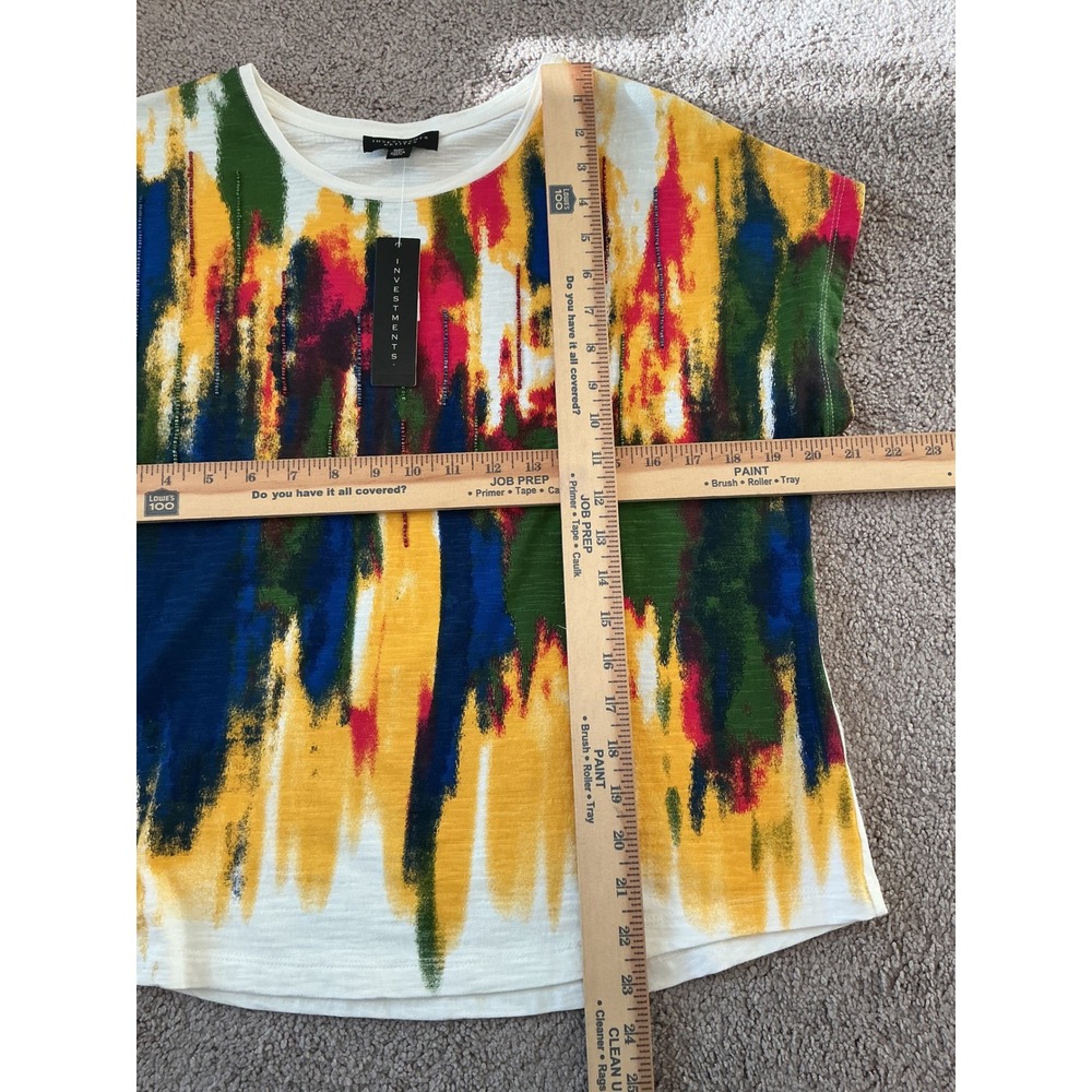 Investments Petites Multi Color Abstract Beaded Cotton Slub Top PM NEW - Picture 6 of 7